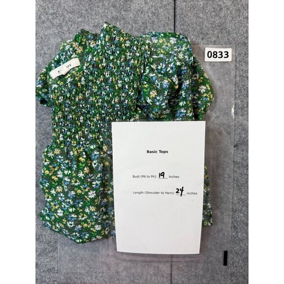 Pleione Blouse Top Women's L Green Floral Smocked Front Puff Sleeve Keyhole Back - Picture 7 of 7